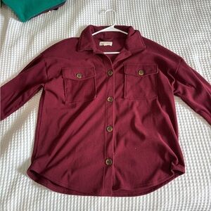 Corduroy Button-Front Burgundy Shacket